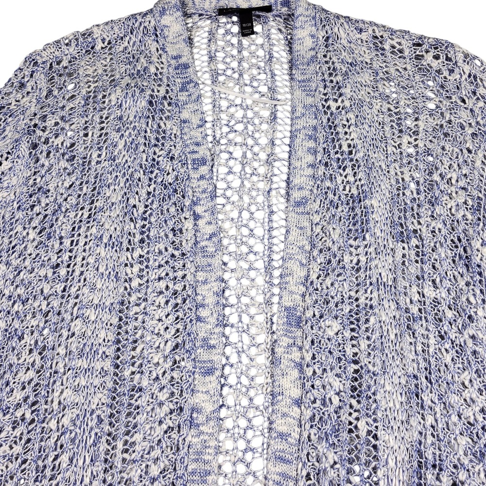 Lane Bryant Cardigan Women 18/20 Blue White Open Knit Crochet Long Sleeve Boho